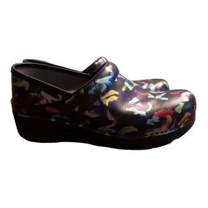 Dansko LT Women's Clogs Size 38 US 7.5 8 Work Plume Patent Leather Feather Shoes